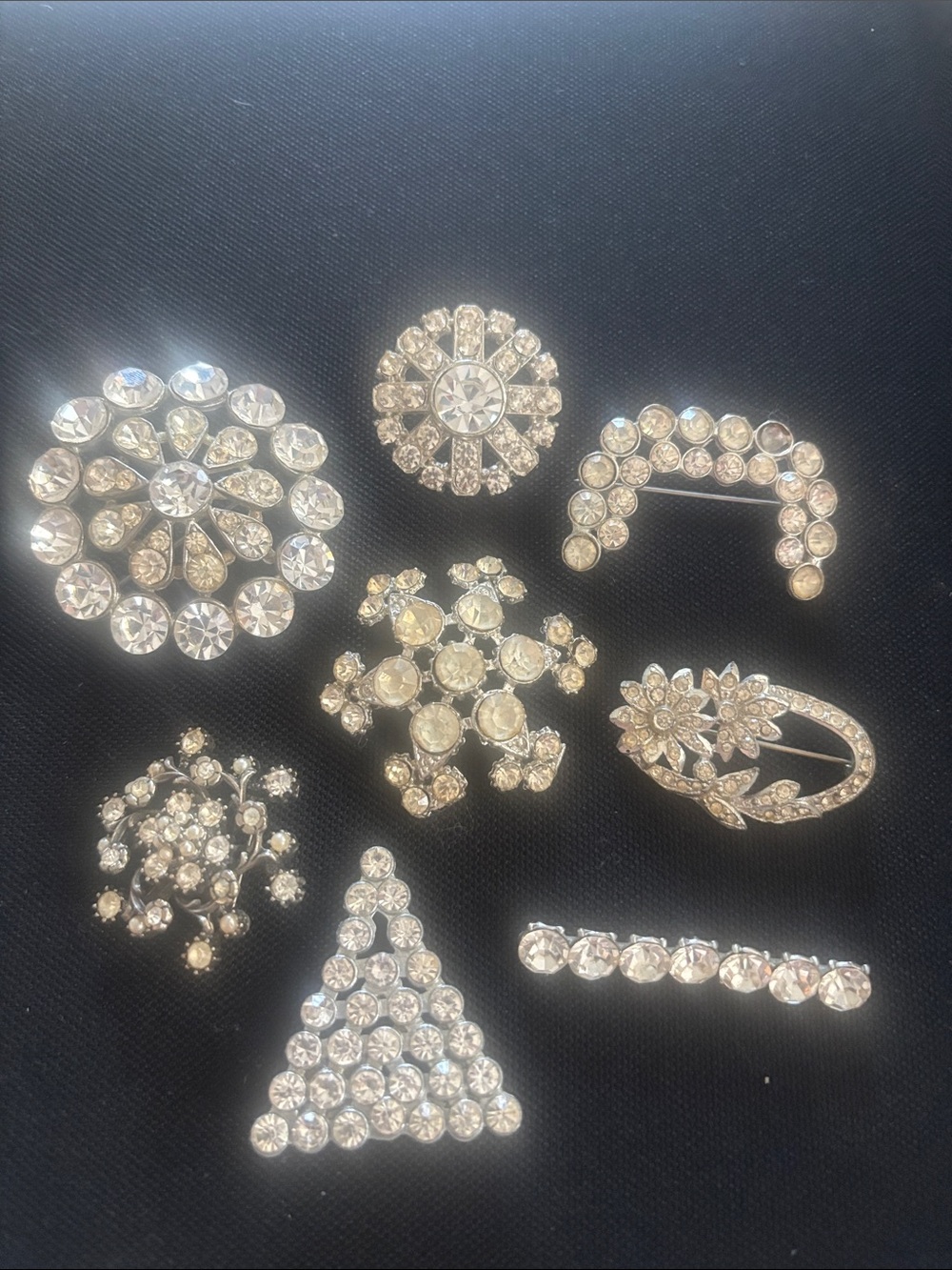 Vintage Crystal Rhinestone Brooch Lot - Clear Sparkling Accents